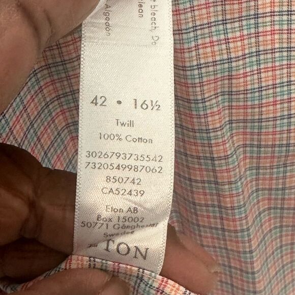 ETON Checkered Print Men’s Dress Shirt 42/16.5 - Picture 7 of 7